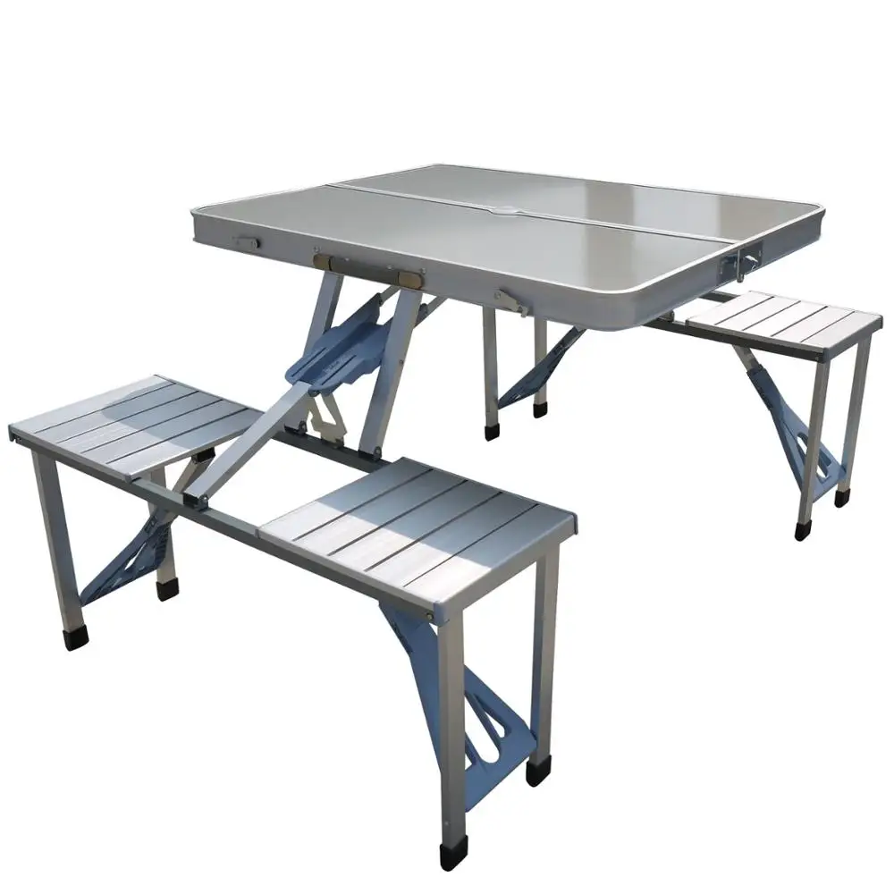 
4 Person Aluminum Portable Folding Picnic Table and chair Set With Umbrella Hole 