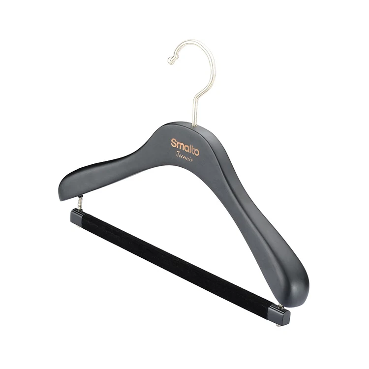 Wholesale cheap price durable custom logo anti slip black wooden coat clothes hanger
