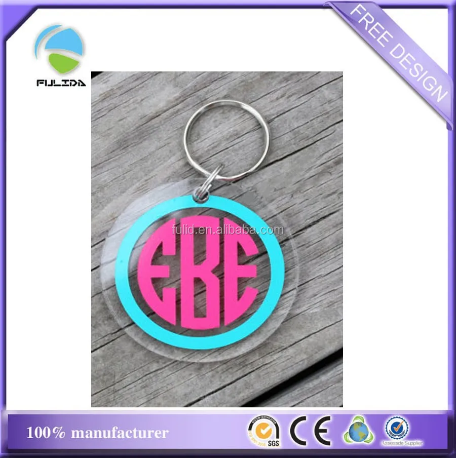 Custom Clear Acrylic Plexi Sheet Pink Circle Bookbag Tag Chain Bracelet Keychain
