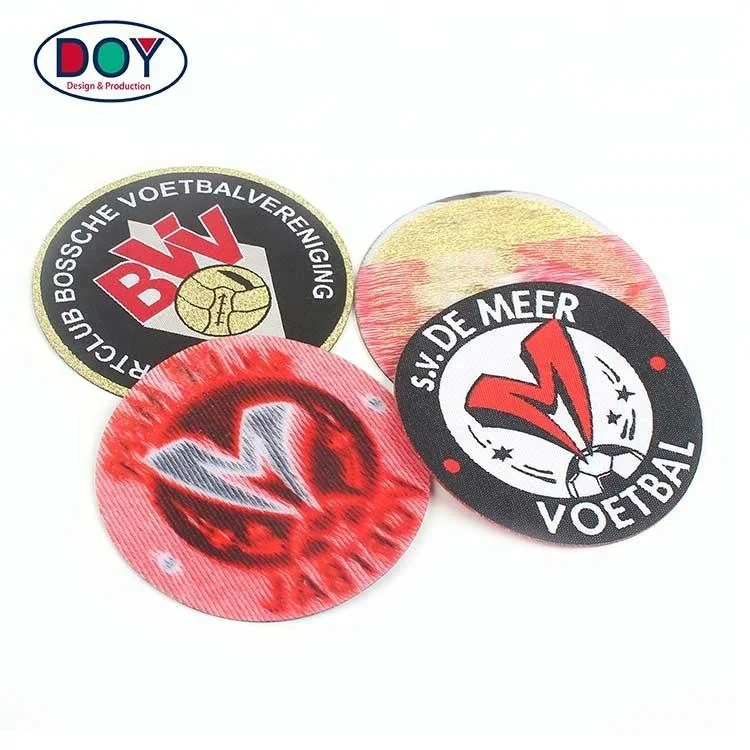 Iron on Soccer Team Club Parches Wholesale Custom DIY Logo Metallic Thread Woven Patches for Clothes