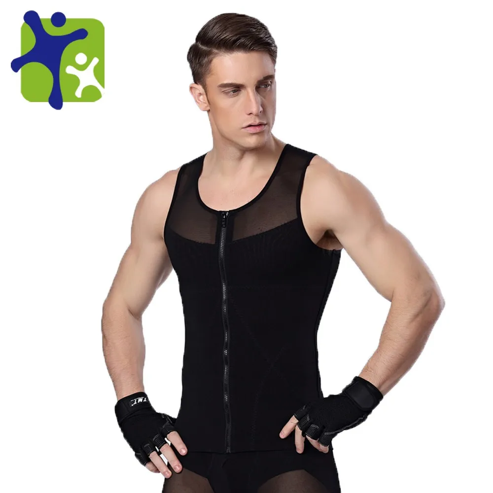 Quick dry and sweat easy slimming mens body shaper vest with zipper for losing weight