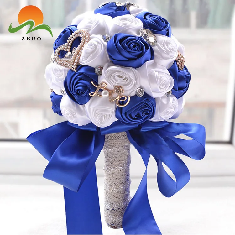 ZERO Handcraft Bridal Bridesmaid 31cm Height Blue Silk Flowers Wedding Bouquets for Wedding