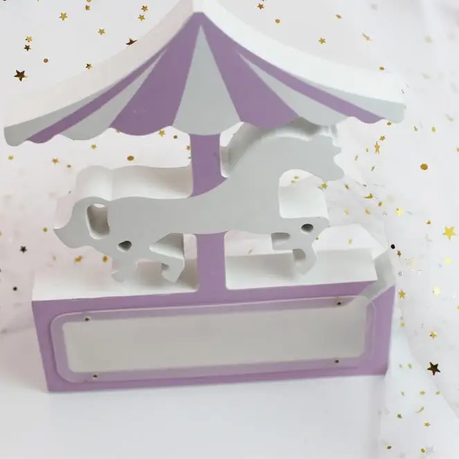 Home Decoration Kids Carousel  Money Box Wooden Clear Birthday Gift Piggy Bank
