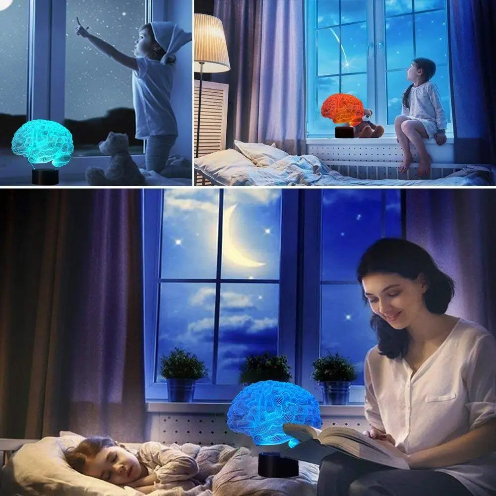 Brain 3D Illusion Christmas Decorations Lamp Night Light 7 Color Changing Table Desk Lamps Birthday Present