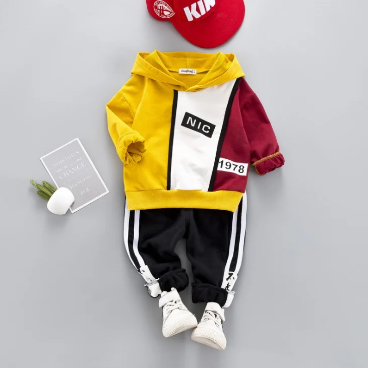 
YY10455B Spring and autumn children tracksuit kids boys letter print long sleeve hoodies + striped pants 2pcs set children wear 