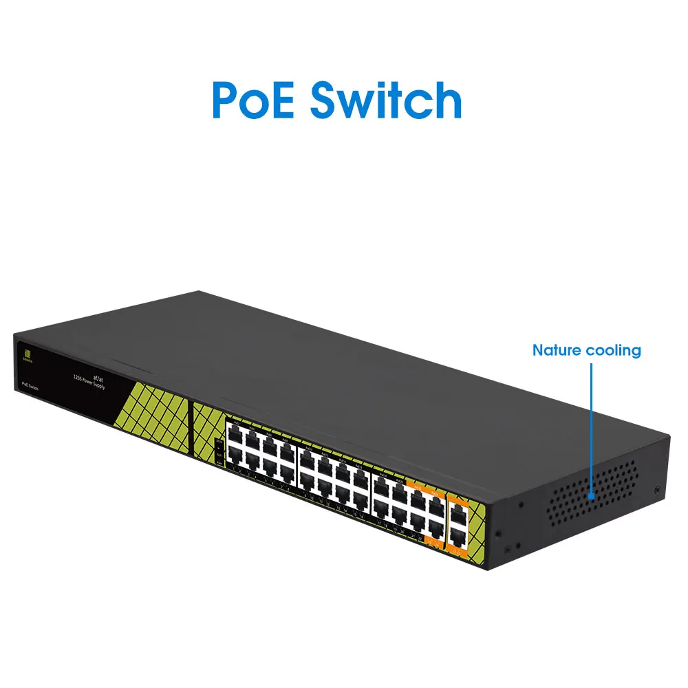 iTOONER High speed 24 port gigabit industrial ethernet network lan poe switch 48V with 5 gigabit port