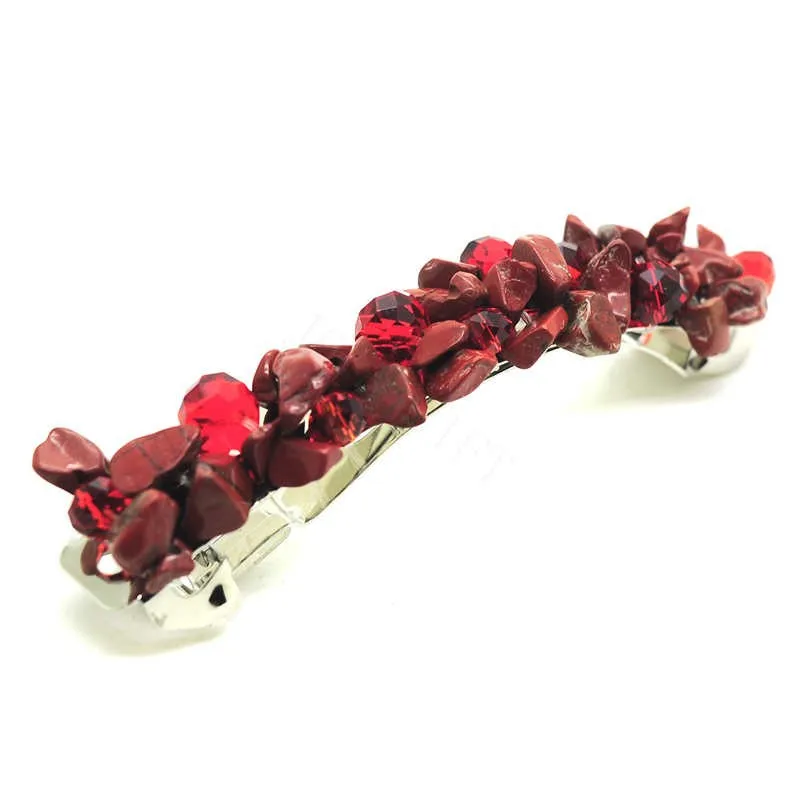 Womens Chip Crystal Rhinestone Barrette Hairpin Natural Red Stone Hair Clip Headwear Nice Gift