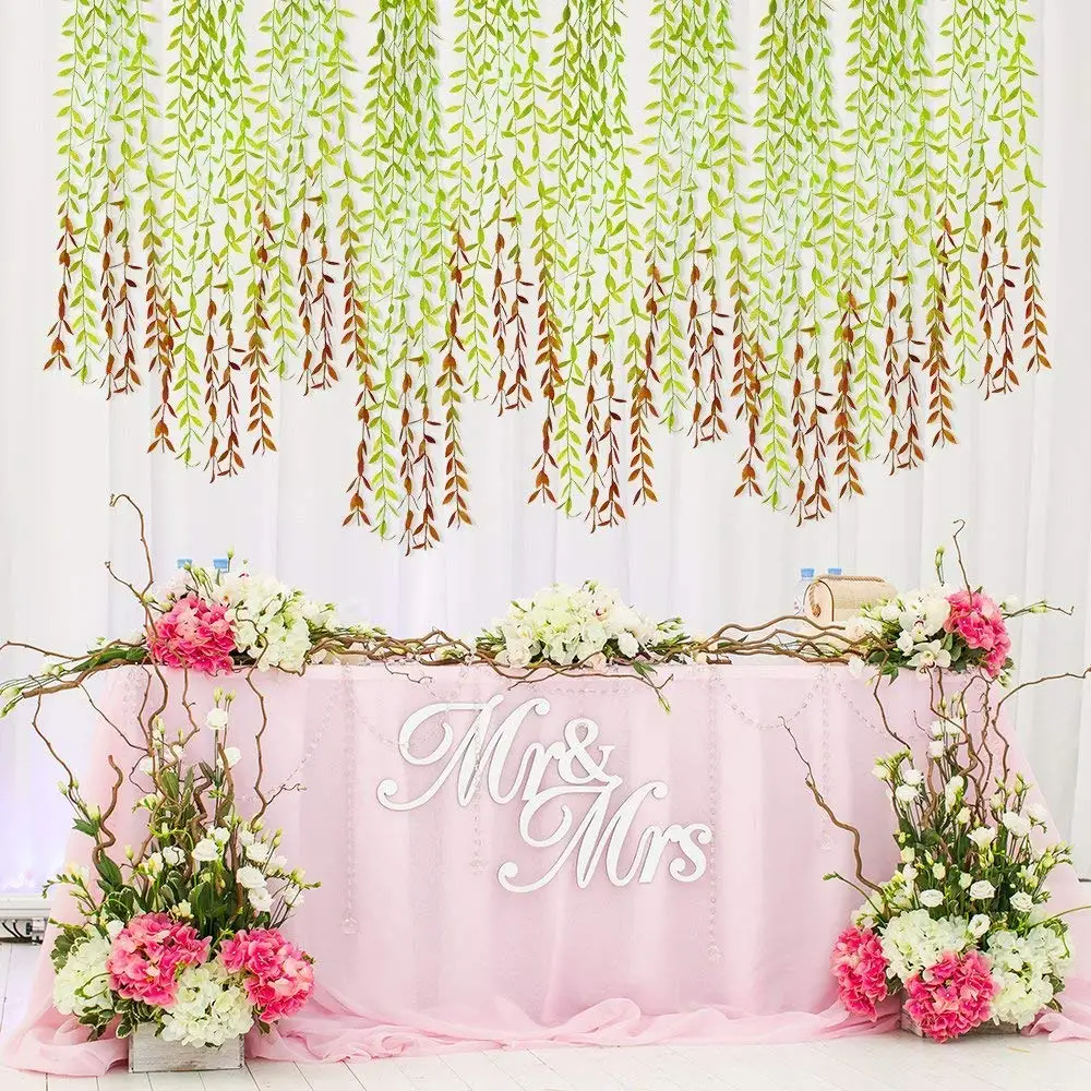 Greenery Garland Hanging Plant Artificial with Willow Leaf Faux Greenery Leaves for Table Chairs Backdrops Backyard Indoor Decor