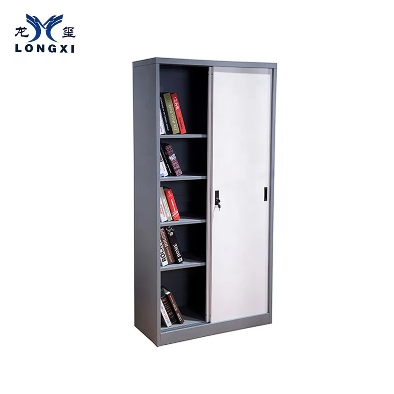 5 layer shelf steel sliding door book almirah design