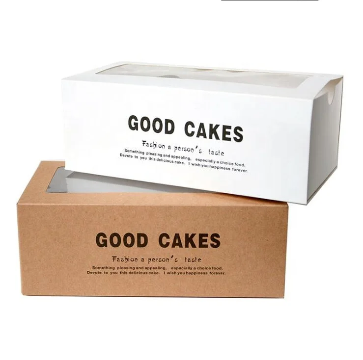 6 10 14 inch Custom Kraft Paper White Chiffon Cake Food Grade Packaging Swiss Roll Cake Box