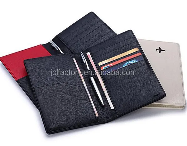 black luxury leather travel wallet passport protector with pen holder