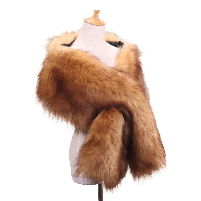 
Women High Quality Faux Fox Fur Scarf Thick Warm Fake Fur Collar Shawl 