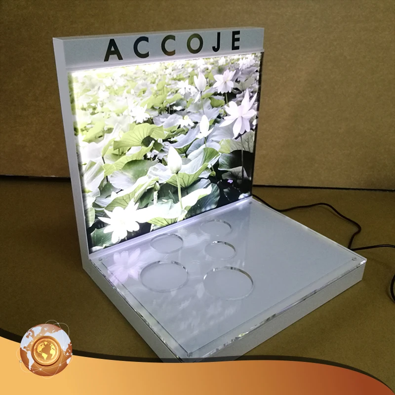 Retail Counter Acrylic Cosmetics Display Stand/Acrylic Cosmetics Display with LED Light