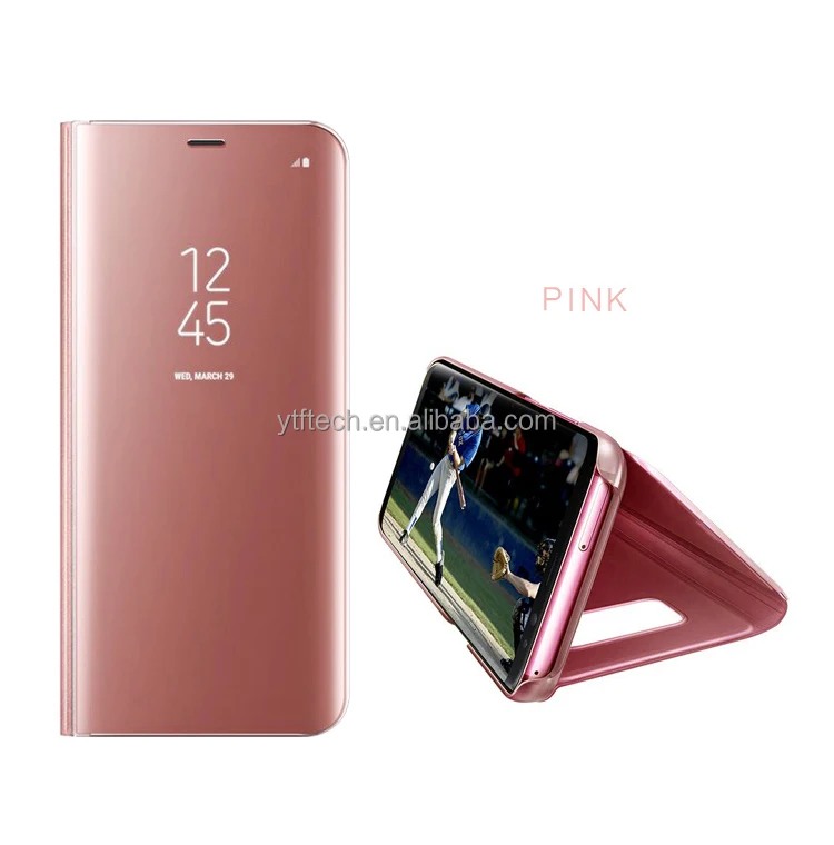 Wholesale Smart Clear view Stand Mirror flip wallet Mobile phone case for Samsung A8 A9 star plus 2018