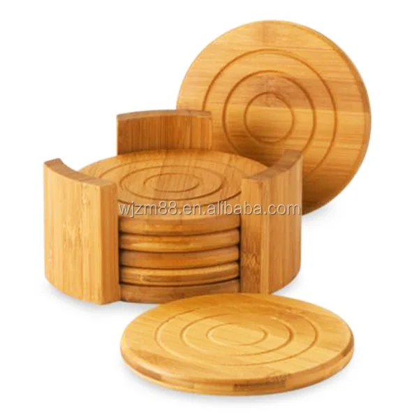 round shaped bamboo coasters set, coffee cup coasters wholesale