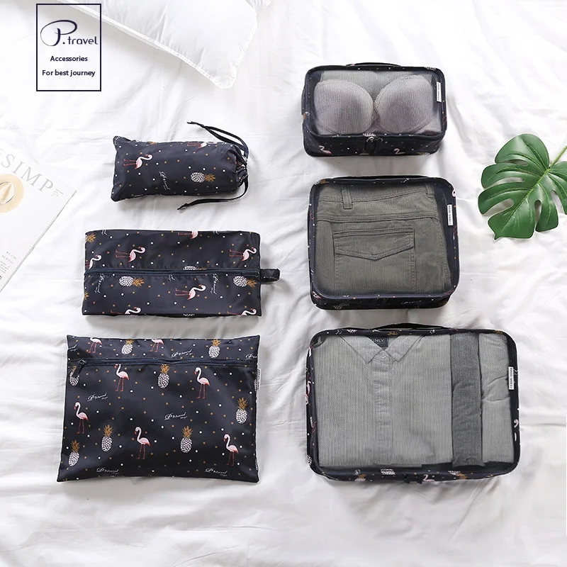 P.travel waterproof portable 6pcs set geometric packing cubes for travel ,Storage Mesh Bags Organizers