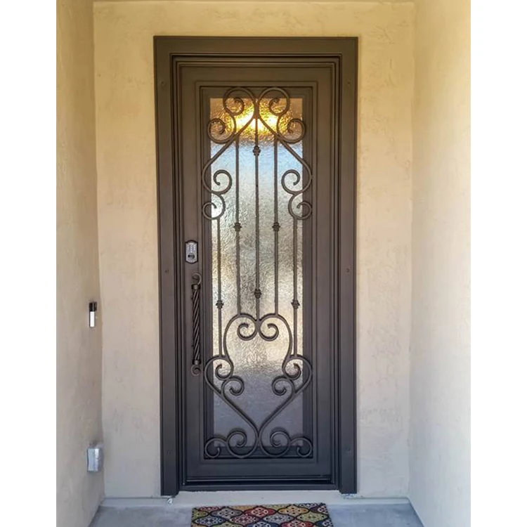 Steel Security Doors Forged Apartment Wrought Iron Single Door Good Cheap Chinese Glass Swing OEM Stainless Steel Modern Villa