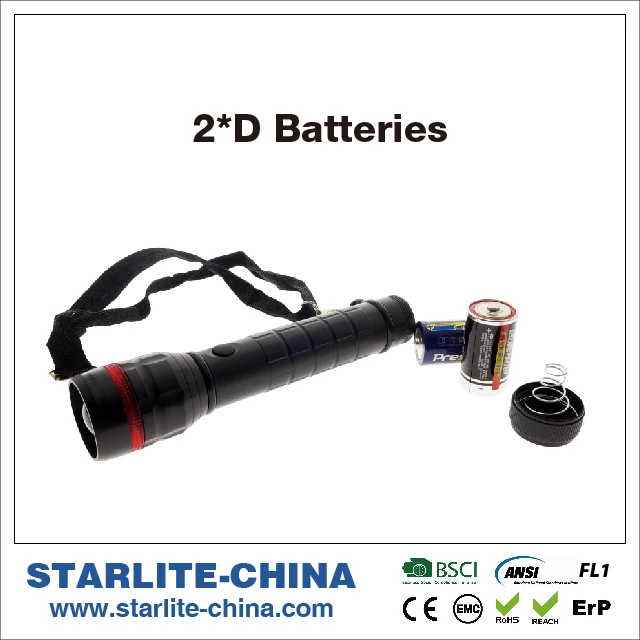 Low Cost hot sales ABS plastics Alkaline Saline battery 2xD handheld strong bright IPX4 long work time zooming torch