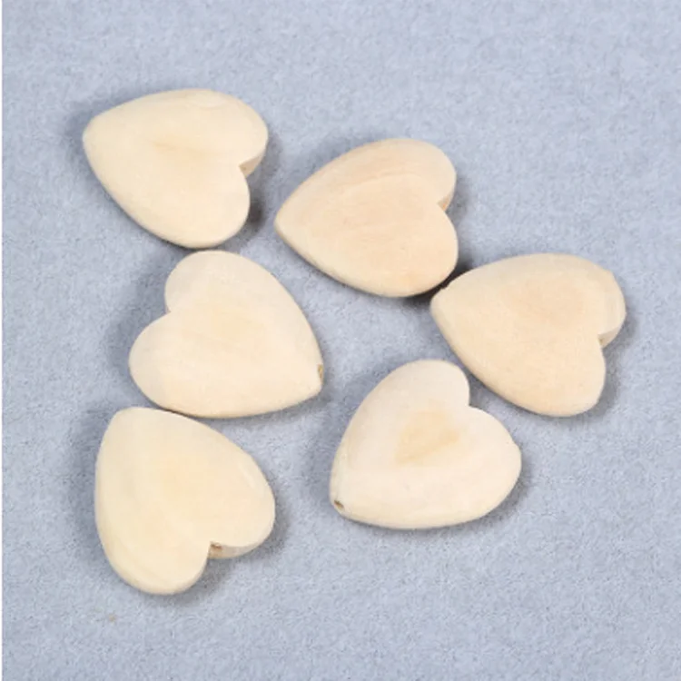 New product natural unfinished 25 mm flat wooden heart beads heart shaped wooden beads for jewelry making