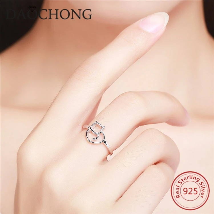 Cute design 925 sterling silver cat ring for girl