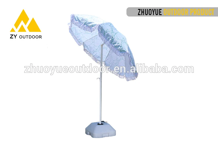 Custom printing new design sun outdoor beach umbrella with tassels