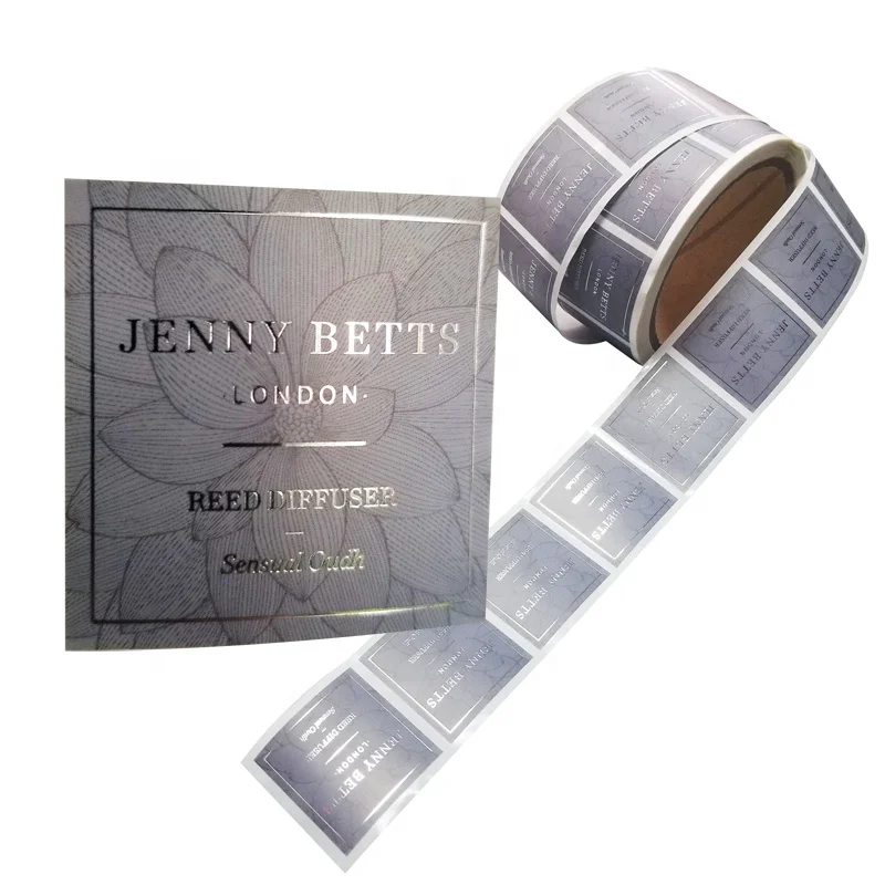 Custom Printing Cosmetic Label Texture Background Silver Foil Stamping Adhesive Polyester Sticker