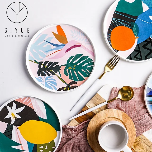 Unique Royal Printed Colorful Decorative Fine Ceramic Airline Plate For Dinner 2077