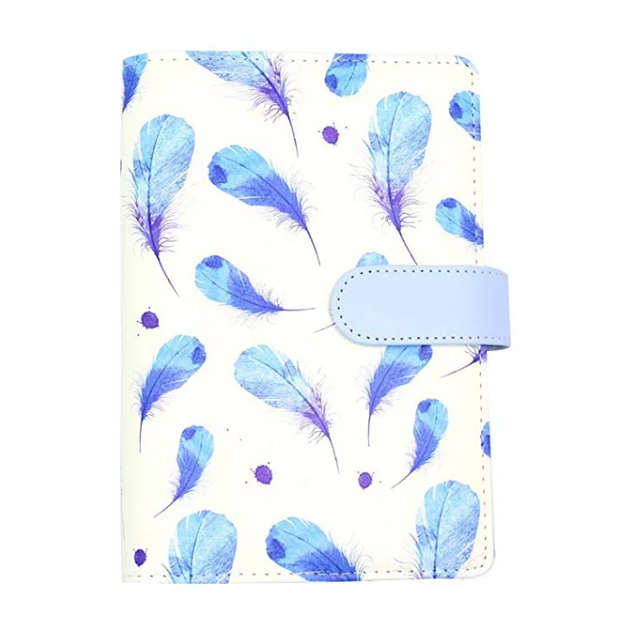 Feather Pattern 6 Bound Ring Spiral PU Traveler Journal Refill Notebook, Personal Loose Leaf Notepad