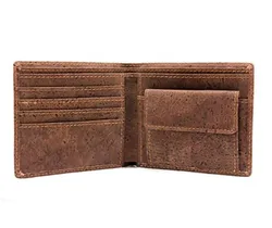 Boshiho Eco friendly product wholesale men dark brown cork wallet with coin pocket custom minimalist slim wallet