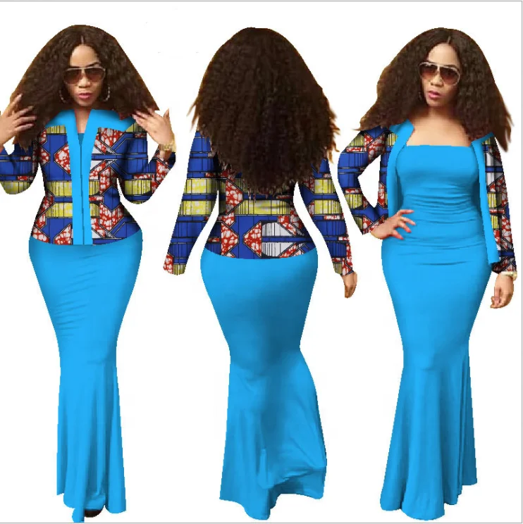 
African lady A strapless fishtail long dress with coat outfit clothing 