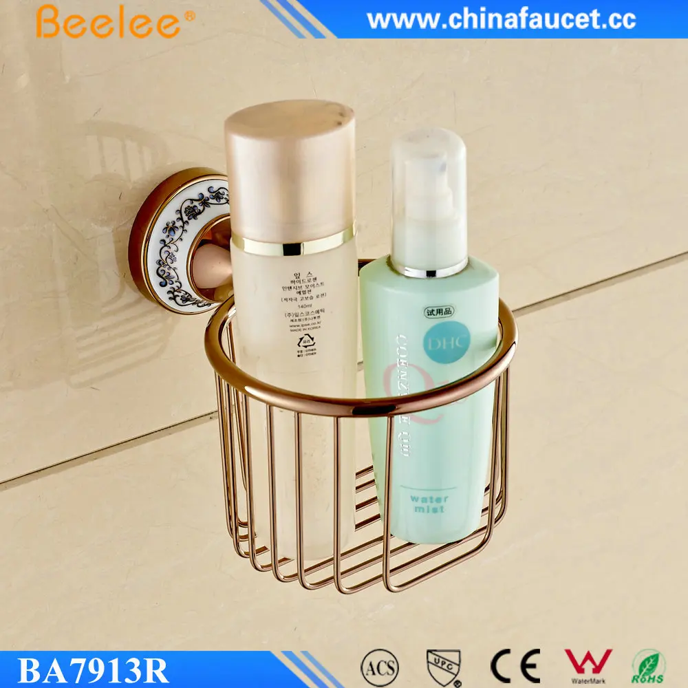 
Beelee BL7913R Solid Brass Rose Gold Toilet Paper Holder Wall Mounted Bathroom Paper Storage Basket 