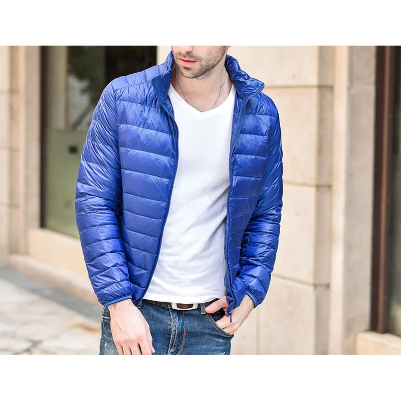 Men 90% Down 10% Feather Content High Quality Ultra Light Long Sleeve White Duck Down Jacket
