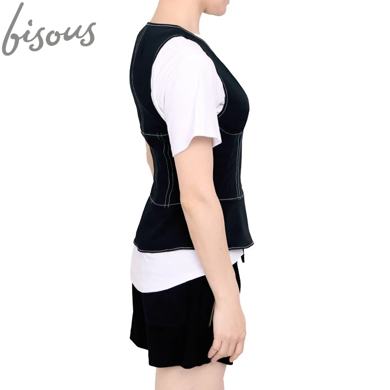 Модный женский облегающий жилет с контрастной строчкой