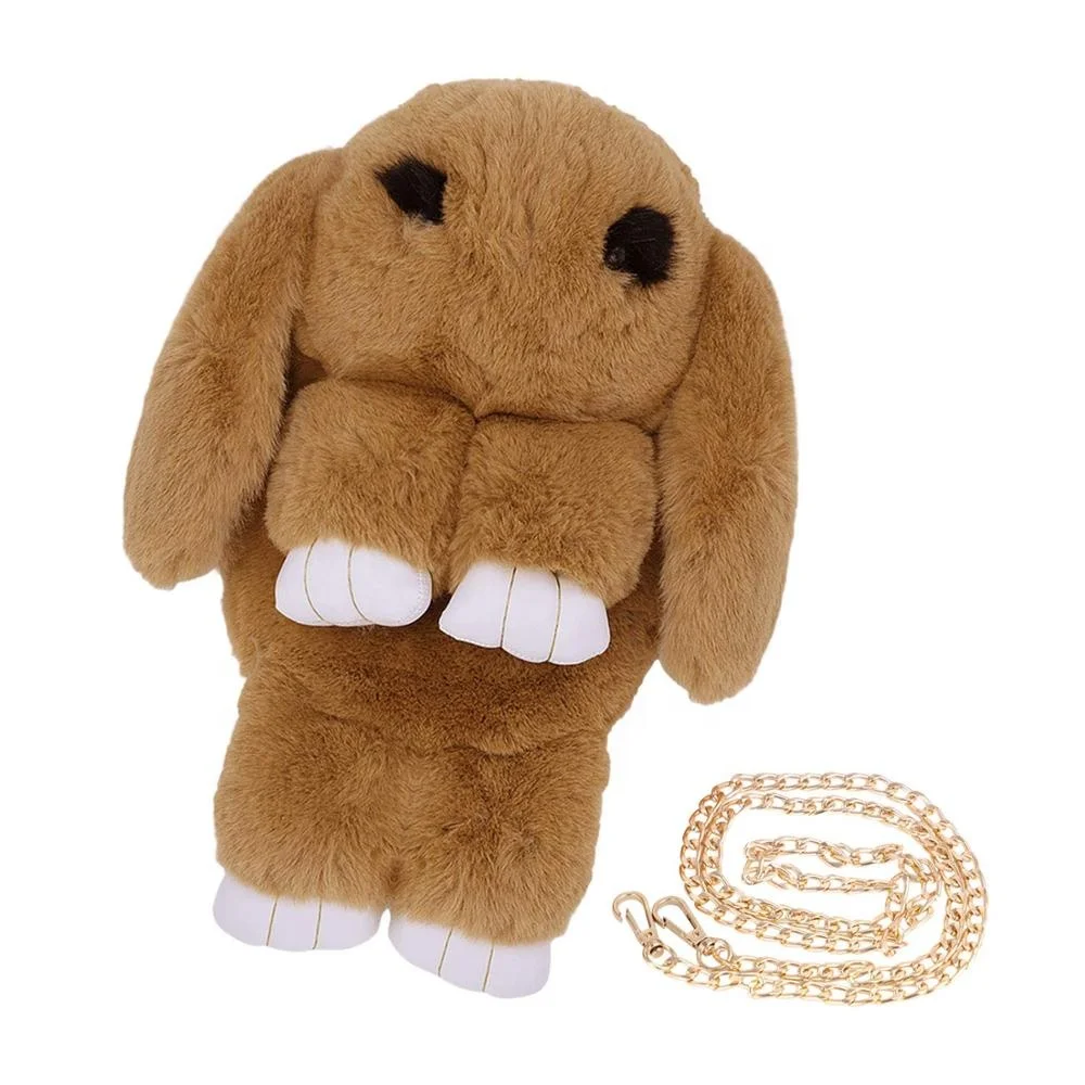 Kids Rabbit Faux Fur Backpack Bunny Hare Shoulder Bags Plush Doll Crossbody Knapsack Wallet Purse Travel Pouch Girls 25-30days