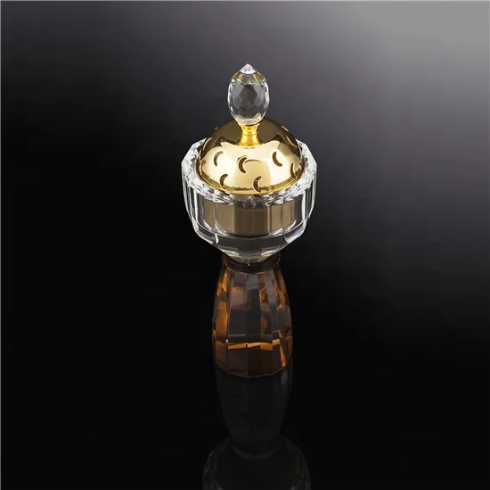 New Arrival Arabic Brown Crystal Incense Burner with golden metal bowl