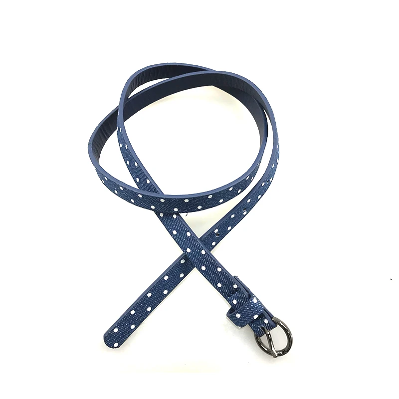 
factory new designer Fashion blue polka dots stylish women PU leather dress thin jean belt french slimming lady stylish custom 