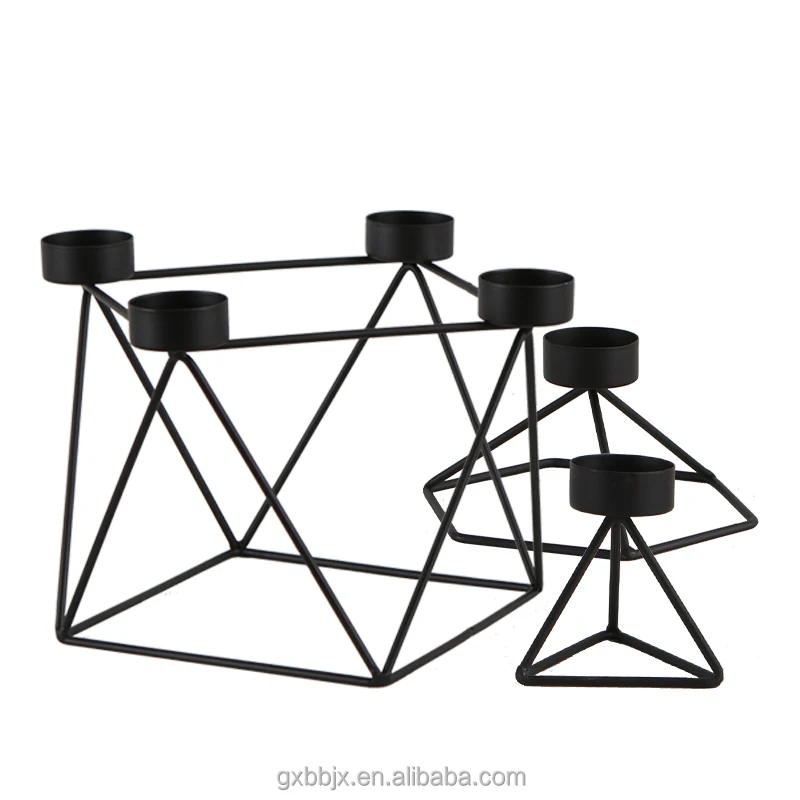 Wholesale Handmade Geometric Display Wedding Favors Tabletop Decor Metal Tea Light Black  rust-proof  Candle Holder