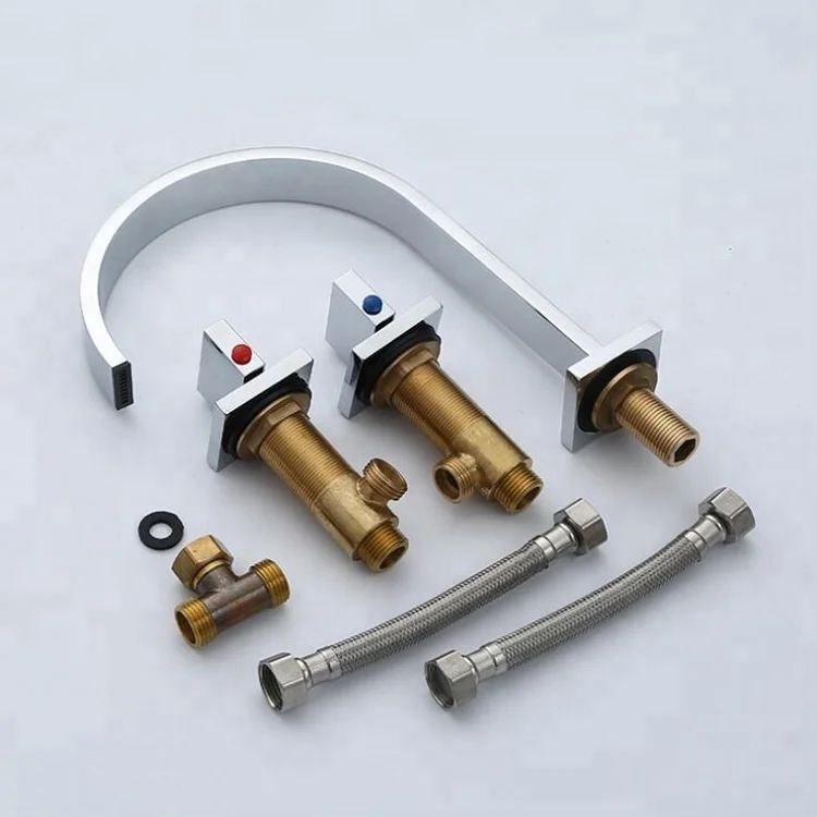 Modern 3 Hole Bathroom Faucets with 2 Handles Deck Mounted Chrome Finish  Waterfall Basin Faucets