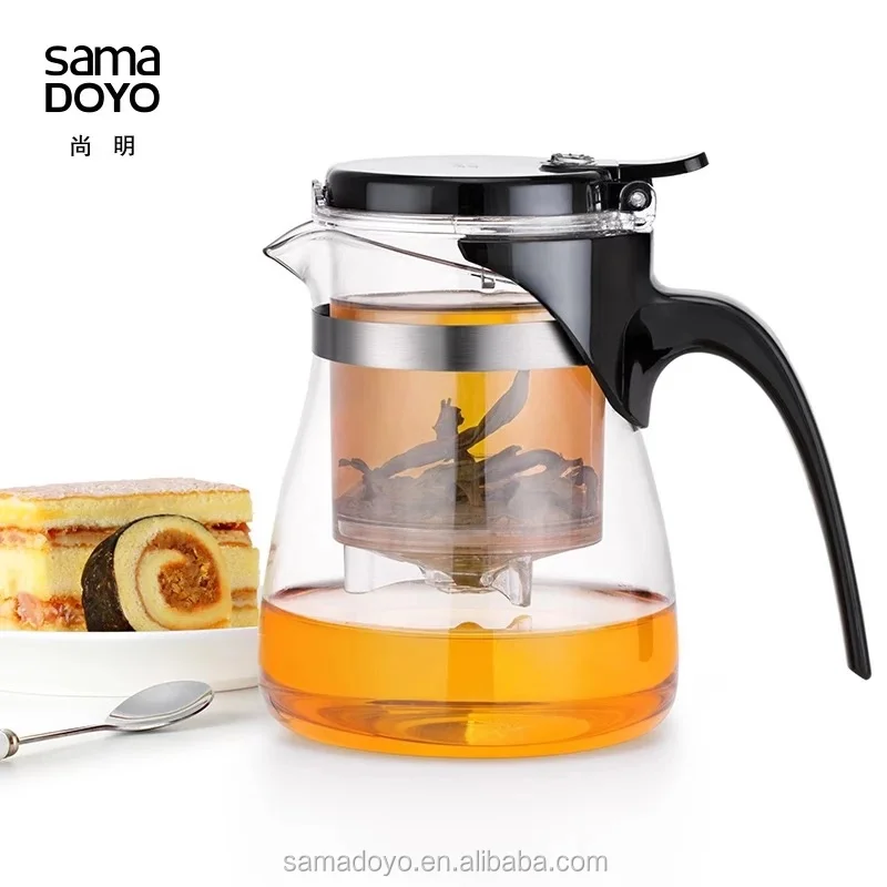 SAMADOYO Food Grade Heat-Resisting Borosilicate Glass Magic Tea Pot Restaurants Glass Teapot Kettle with Stainless Steel Filter