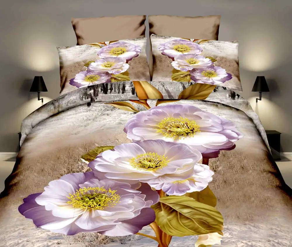 
3D flower printed 100% polyester bedding set, duvet cover set 