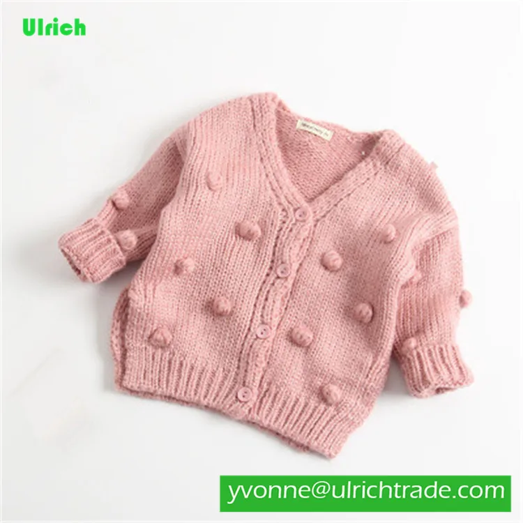 ZQ036 Зимний вязаный шерстяной свитер для маленьких девочек с помпоном