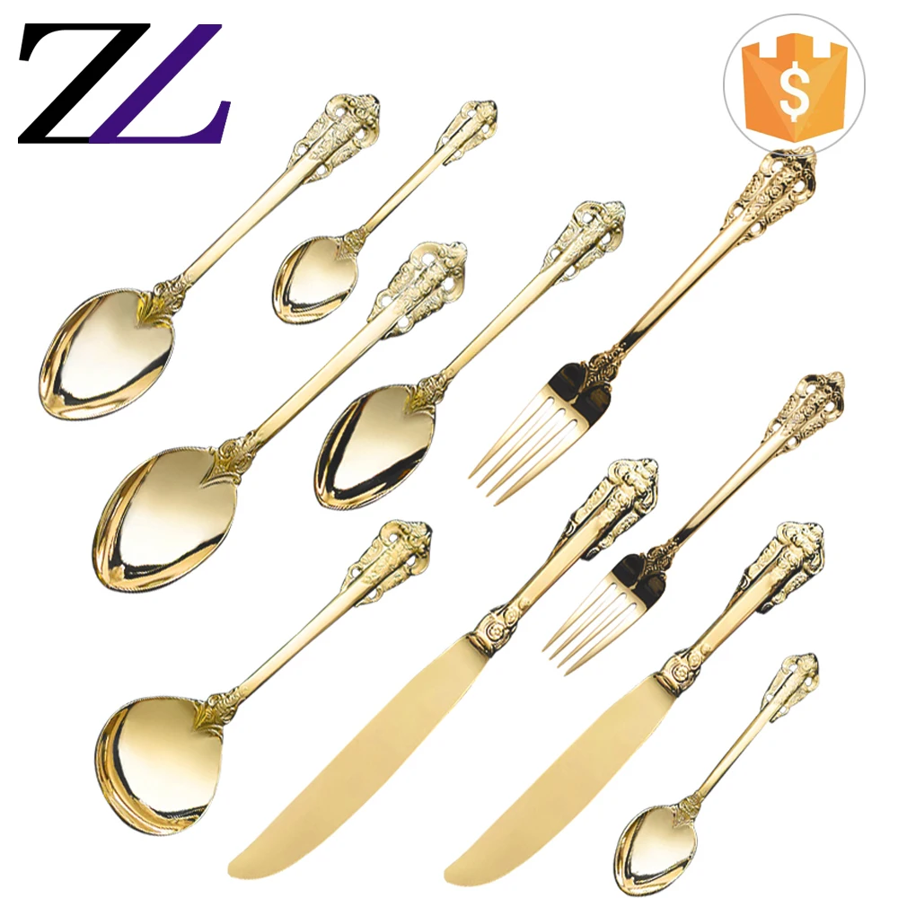 Factory Price eco-friendly dubai tableware used wedding cutery bulk gold plated 18/10 stainless steel flatware set
