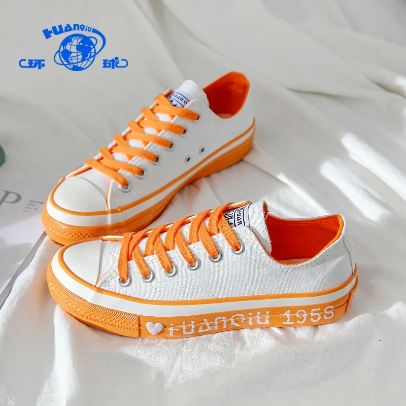 19580 HUANQIU, Новое поступление, Весенняя женская классическая дышащая парусиновая обувь с низким верхом