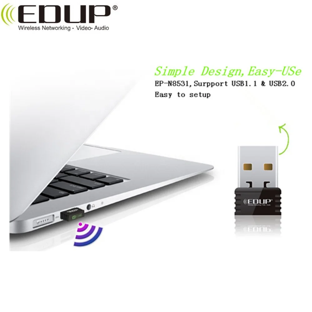 EDUP 802.11n 150 Мбит/с мини Wi-Fi USB адаптер с чипсетом Ralink 5370 EP-N8531