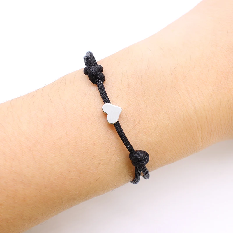 Simple Charm Bracelet black red colour Minimalist Adjustable Rope String Lucky Bracelet heart star For Women lovers bead jewelry