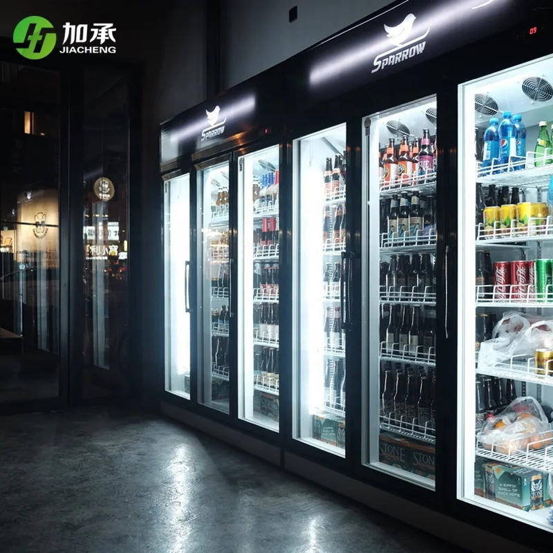 Jiacheng air cooling 4 door beverage cooler for energy drinks, soft cold drink refrigerator, commercial display fridge