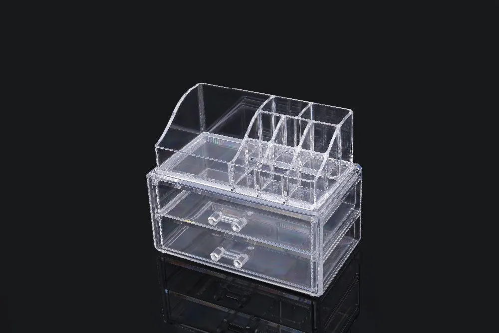Cosmetic Organizer Acrylic Makeup Organizer Jewelry Storage Box with 2 Drawers Lipstick Holder Stackable Desktop Display Vanity