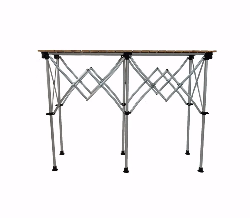 LIGHTWEIGHT OUTDOOR CAMP PICNIC HEIGHTS ADJUSTABLE FOLDABLE ROLL WOOD TABLE