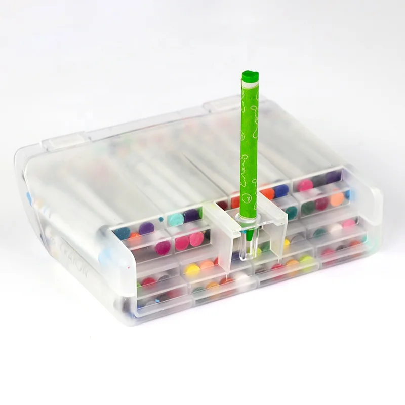 64 Pieces plastic case with sharpener wax color crayon