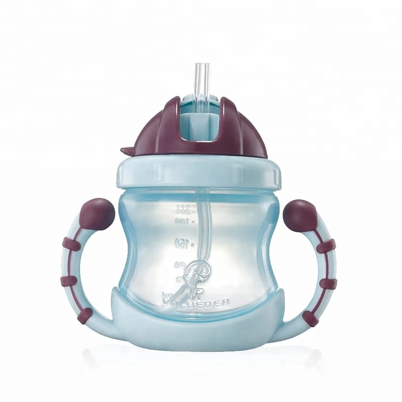 Cute style 200ml pp silicone baby training cup baby feeding bottle with straw